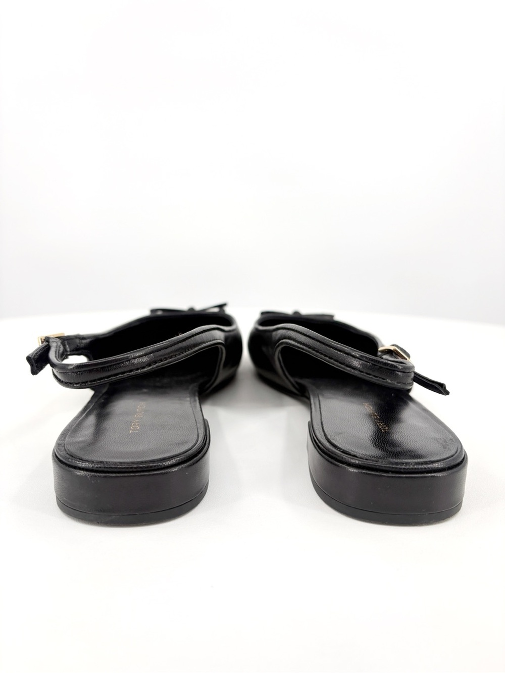 TORY BURCH Black Leather Cap Toe Slingback Ballet Flats 8.5 - Picture 12 of 16